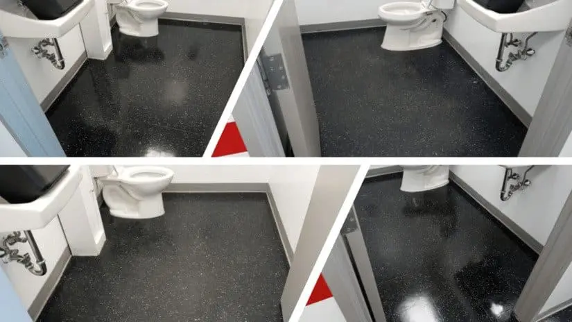 Office washroom floor before and after cleaning